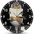 The Geeky Days Kitten Cat on Toilet with Newspaper Wall Clock, Funny Bathroom Clock Silent Non Ticking Battery Decorative Cat Kitty on Toilet Wall Clock Watch Gift for Cats Owners Bedroom Bathroom