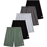 RBX Boys Athletic Shorts - 5 Pack Breathable Performance Mesh Boys Basketball Shorts with Pockets Youth Kids Gym Activewear