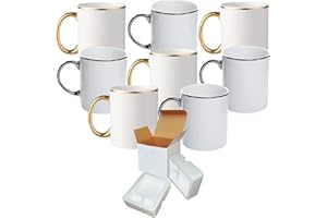 TWISTED ENVY Set Of 8 11 oz. MIXED GOLD & SILVER Rim and Handle - Ceramic Sublimation Mugs - Professional Grade Sublimation Mug- Sublimation Series - Cardboard Box with Foam Supports