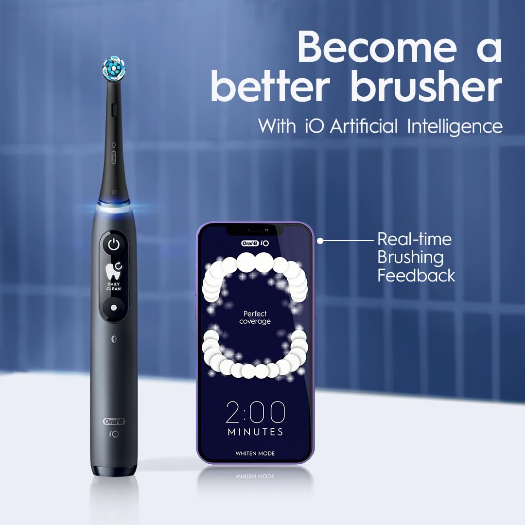 Oral-B iO Series 7G Rechargeable Electric Toothbrush with Visible Pressure Sensor to Protect Gums, 2 Min Timer, 5 Cleaning Settings, 2 Replacement Toothbrush Heads, and Travel Case, Blue