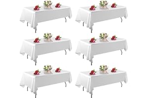 FINDYOU 6 Pack White Rectangular Tablecloths, 60 x 102 Inch, Stain & Wrinkle Resistant Polyester, Perfect for 6FT Tables, Par