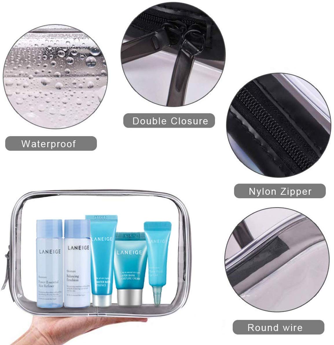 Meowoo Clear Cosmetic Bag, 4 Pcs Waterproof PVC Zippered Toiletry Carry Pouch Portable Makeup Bag Organizer Bag Set for Travel, Bathroom and Organizing (transparent)