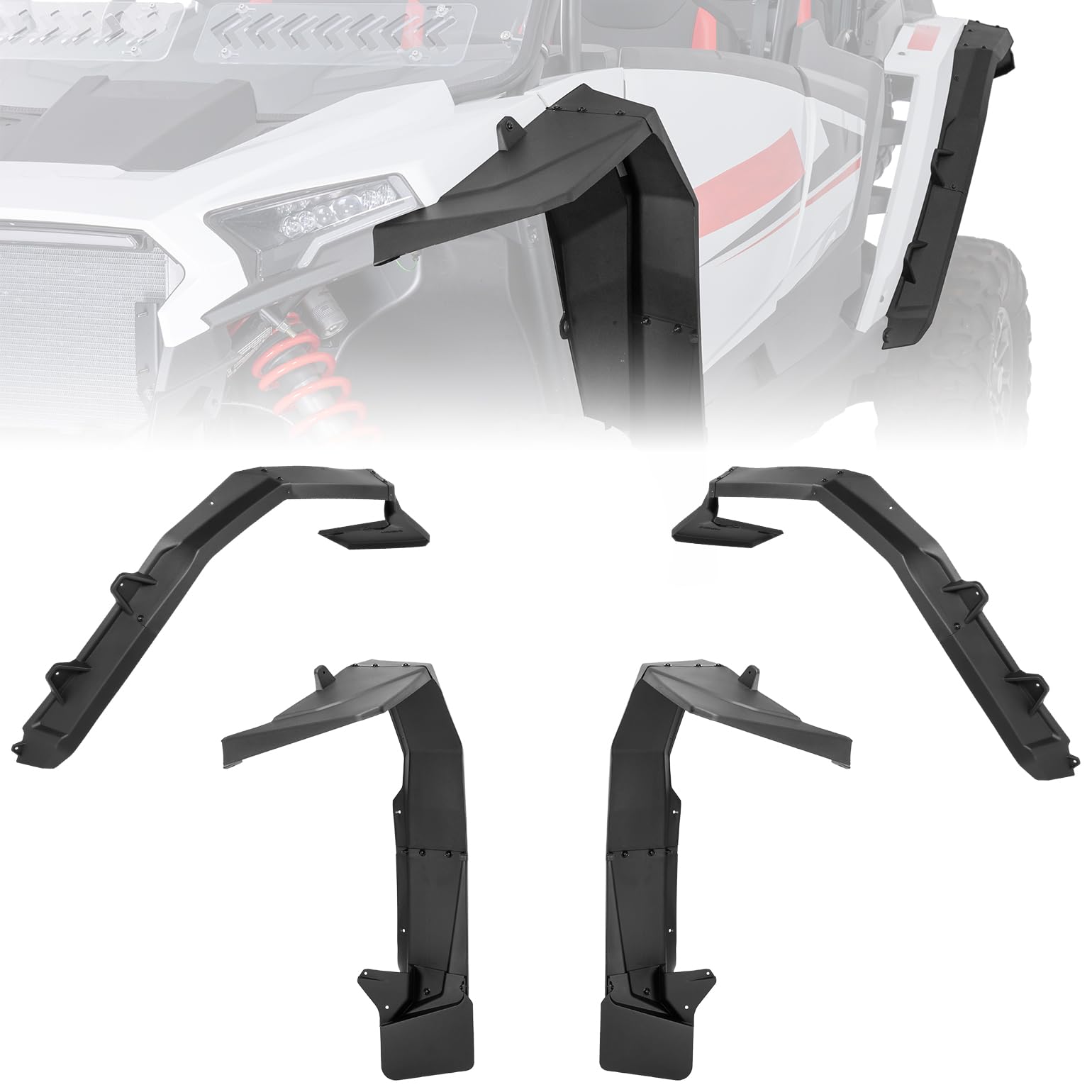 Photo 1 of KEMIMOTO 2024/2025+ XP 4 1000 XXL Wider Fender Flares 4PCS Compatible with 2024/2025+ Polaris RZR XP 4 1000 Extended 8.5 Inches Front & Rear Full Mud Flaps Accessories (Replace #2889133)