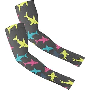 Emelivor Sharks Black Pattern Arm Sleeves for Men Women Seamless Sports Sleeve Compression Tattoo Cover Up for Fishing Cyclin