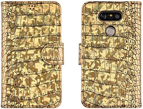 LG G5 Wallet Case Hologram Croco Flip Folio Pu Leather Flip Diary Cover with Built-in Credit Card Slots Holder Magnetic closure (Gold)