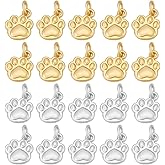 PH PandaHall 20pcs Brass Charms, Dog Paw Print Charms with Jump Ring 18K Gold Plated Pendants for Jewelry Necklace Bracelet Making Supplies, Golden & Silver