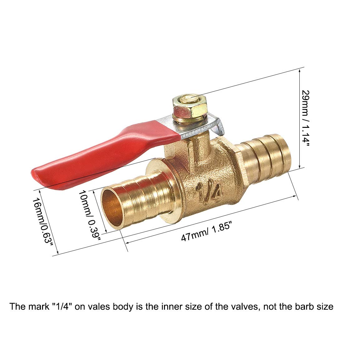 uxcell Ball Valve Shut-Off Valve, 10mm Hose Barb to 10mm Hose Barb, Hose Pipe Tube Fittings, 180 Degree Operation Handle - Image 3