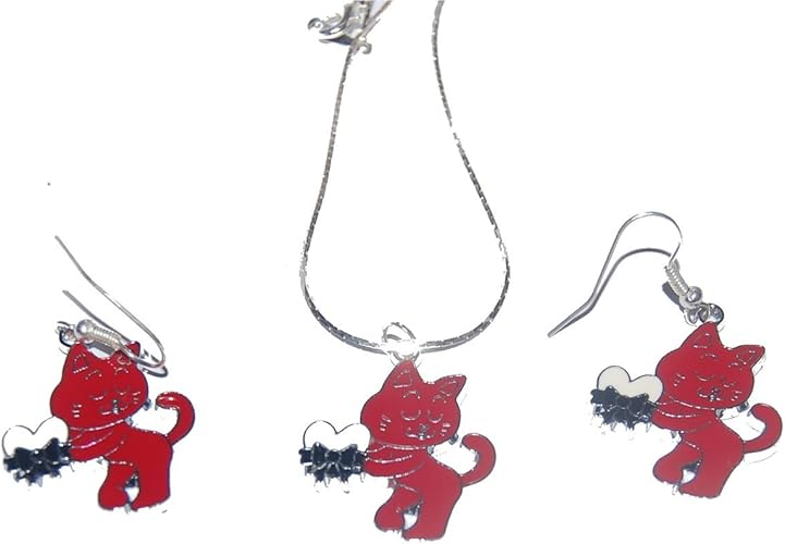 Parure Bijoux Collier Pendentif Boucle D Oreille Chat Rouge Femme Enfant Amazon Fr Bijoux