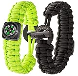 A2S Dare2 Survival Bracelet - Pack of 2 - Stylish Survival Gear Kit with Compass, Fire Starter, Emergency Knife - for Camping Hiking Outdoors Emergency Preparedness