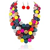 Colorful Beaded Necklace for Women,Chunky Wooden Bib Choker Necklace,Statement African Jewelry Multicolor Maroon Blue Fashion Collar Necklace