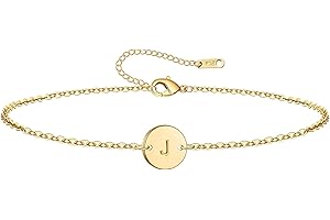 Ovian Initial Charm Bracelet for Women 18K Gold Plated stainless steel Coin Disc Engraved Letter Bracelet Personalized Monogram Name Bracelet