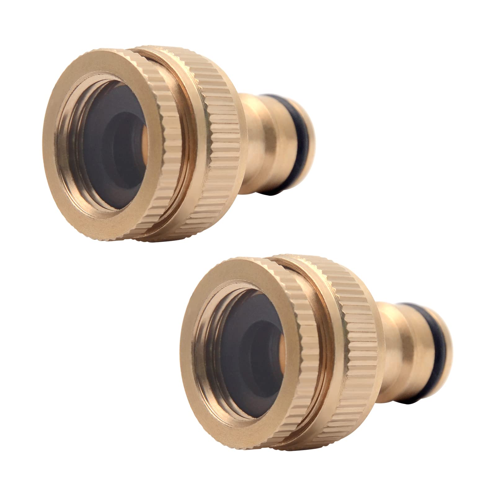 2 Pcs Brass Garden Hose Tap Connector for Hose Pipe 1/2" and 3/4" Hose Connector 2 in 1 Female Thread Faucet Adapter Hose Fittings for Garden Farmhouse Home