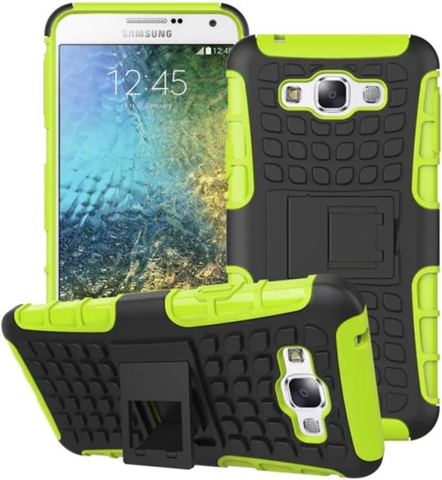 Galaxy E7 Case, KRYSTALH Armor Tough Dual Layer 2 In 1 Rugged Hybrid Hard/Soft High Impact Protective Case with Black Built In Kickstand for Samsung Galaxy E7(Green E7 Cover)