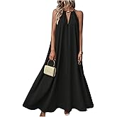 BEAUDRM Women's Boho Maxi Dress Summer Wedding Guest Dress Flowy Halter Beach Vacation Sundress