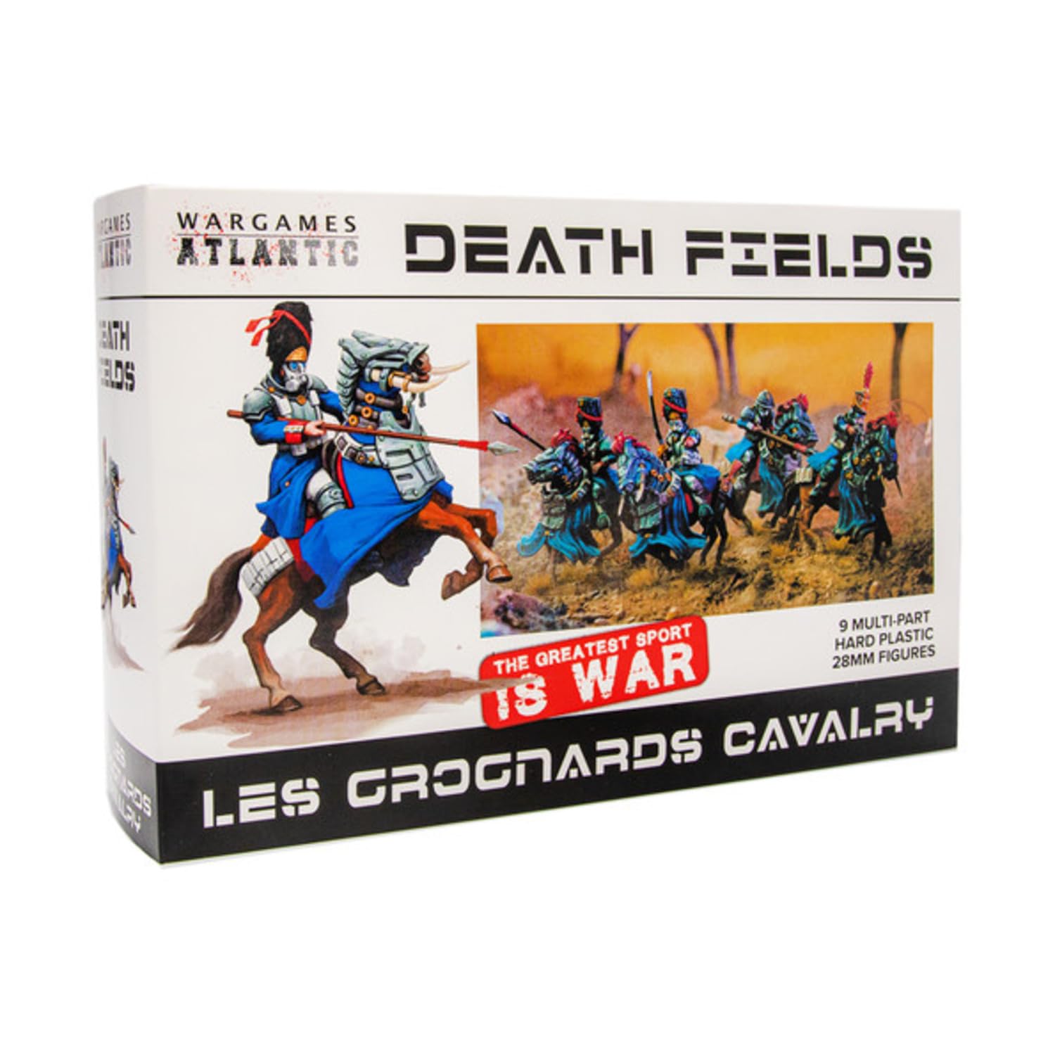 Wargames Atlantic Death Fields - Les Grognards Cavalry (9 Figures) Multi-Part Hard Plastic (HIGH Impact POLYSTYRENE) 28MM Figure - Made in The USA, Grey