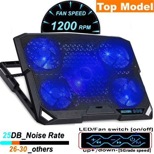 ThreeLeaf@T200K 13-16inch Cooling Pad for Laptop (Lap Use Thin 5Levels Stands, Power/LED Switch, Battery Saving Dim-speed Set) 5Fans
