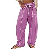 Panadila Womens Barrel Pants Drawstring Wide Leg Sweatpants Baggy Summer Lounge Pants Casual Beach Trousers