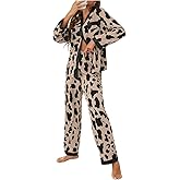 Verdusa Women's 2 Piece Graphic Pajama Set Button Down Shirts with Long Pants Loungewear