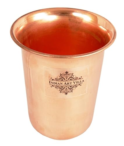 Indian Art Villa Pure Copper Glass Cup Tumbler Water Storage Drinkware Home Good Health Benefits Yoga, Ayurveda, 300 ML