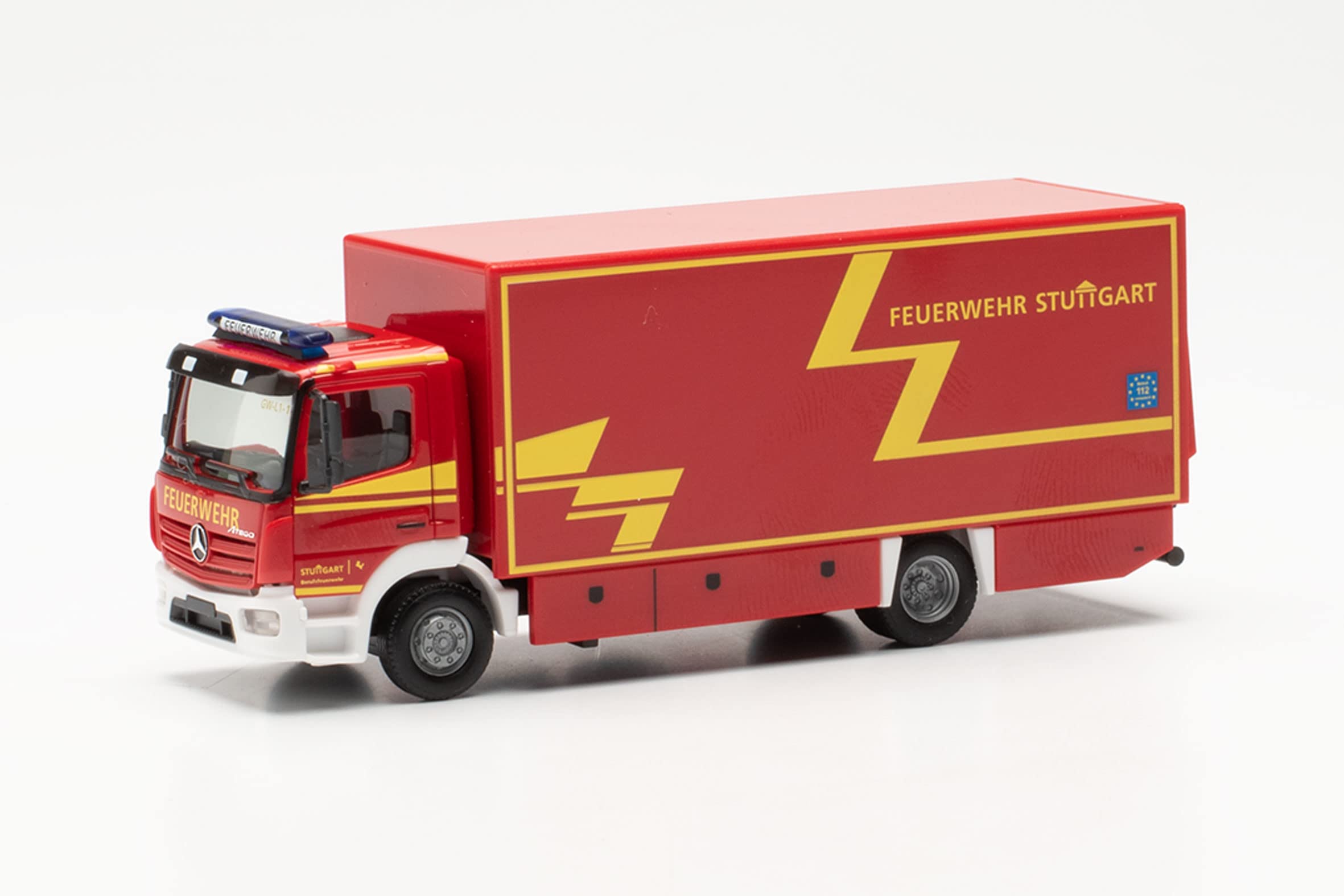 herpa truck model Mercedes-Benz Atego '13 Koffer-LKW Branddirektion Stuttgart true to its original scale of 1:87, plastic truck for diorama, made in Germany, model building, collectors edition