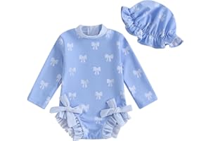 Socutebabe Baby Girl Swimsuit Baby Girls Long Sleeve One Piece Swimsuit Romper Infant Bathing Suit Baby Girl Beach Rash Guard