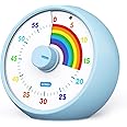 Visual Timer for Kids, 60-Minute Countdown Timer for Classroom Office Kitchen, Desk Timer Kids Time Management Tools with Silent Operation, Pomodoro Timer Rainbow Pattern(Blue)