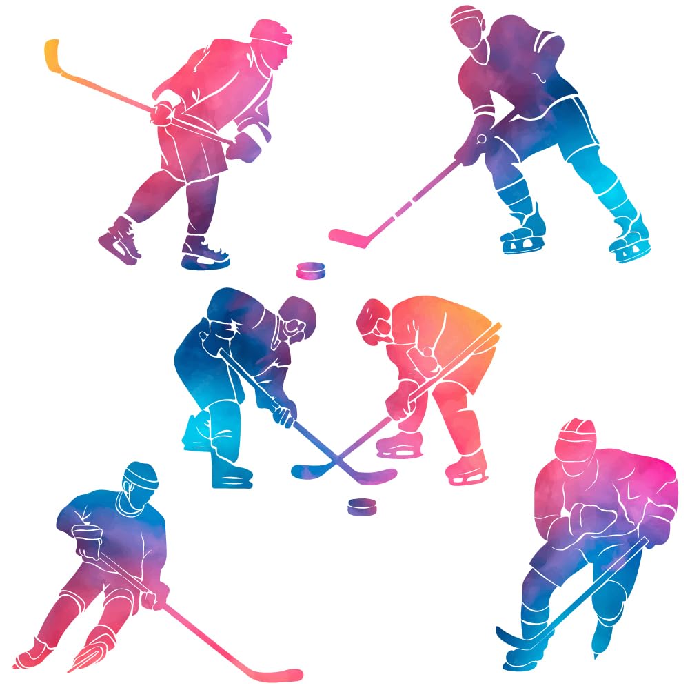 SUPERDANT Color Gradient Art Wall Sticker with Hockey Player DIY Art PVC Wall Decal Removable Wall Stickers and Murals Wall Decoration for Garden Living Room Bedroom Playroom
