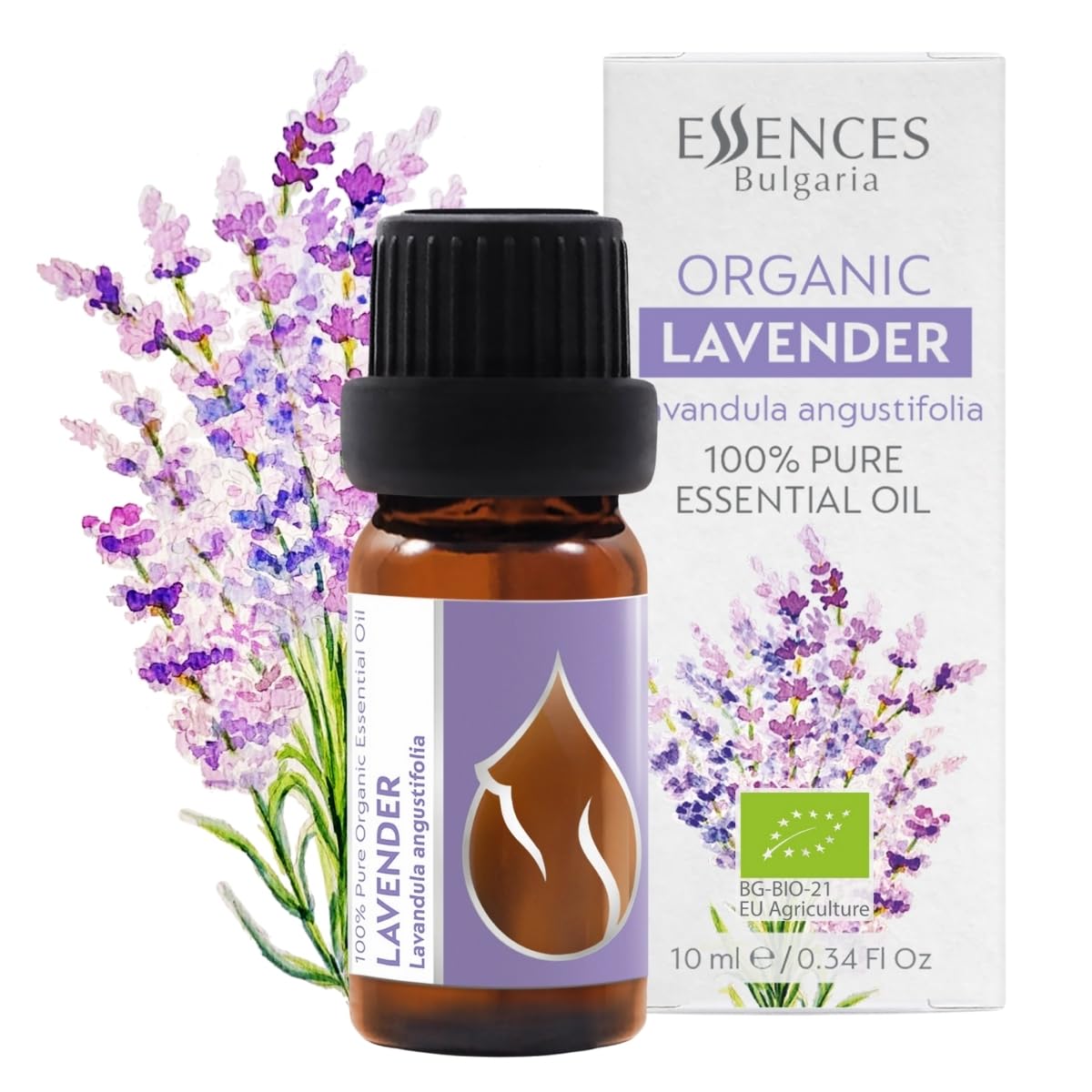 Essences Bulgaria Organic Lavender Essential Oil 10ml | Lavandula angustifolia | 100% Pure and Natural | Undiluted | Therapeutic Grade | Family Owned Farm | Steam-Distilled | Non-GMO | Vegan