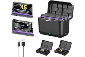 360 X5 Battery with Charger Kit, 2 Pack 2850mAh Battery Replacement with Dual Channel Fast Charger Hub for Insta360 X5 Sport 
