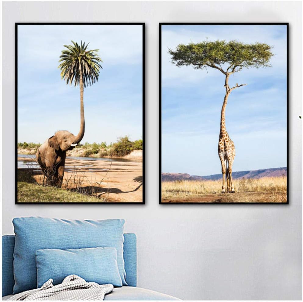 CJcheng Arte de Pared surrealismo Elefante Jirafa árbol Carteles