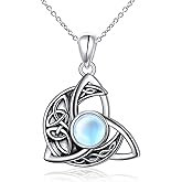 JZMSJF S925 Sterling Silver Celtic Moon Necklace Celtic Knot Moonstone Pendant Necklace Crescent Irish Jewelry Gift for Women Men