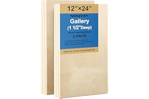 Falling in Art 2 Pack Unfinished Wooden Canvas Panels, 12x24 Gallery Birch Wood Panels Kit, 1 1/2" Deep Art Cradle Boards for Acrylic Painting, Pouring and Burning