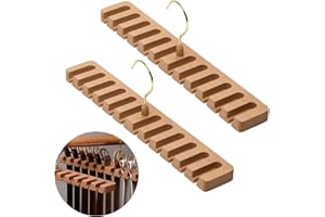 2 Pcs Belt Hanger for Closet, 2 in 1 Wooden Wall Mount Belts Organizer, Belt Rack Organizer with 360° Swivel Hook, Tie and Be