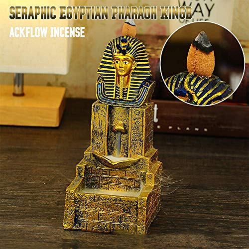 POHOVE-Egyptian-Incense-Burner-Resin-Backflow-Incense-Censer-Smoke-Censer-HolderIncense-Stick-Holder-Golden-Egyptian-Pharaoh-King-Meditation-Waterfall-Incense-Burner-Home-Office-Decor