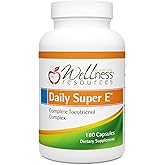 Wellness Resources Daily Super E Tocotrienol Complex - Full Spectrum Vitamin E with Delta, Gamma & Alpha Tocotrienols for Antioxidant Protection, Soy-Free, Natural Source, Non-GMO (180 Caps)