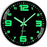 12Inch Luminous Wall Clock, Night Light, Battery-Operated, Silent, Non-Ticking, Glow in The Dark, for Bedroom, Living Room, H