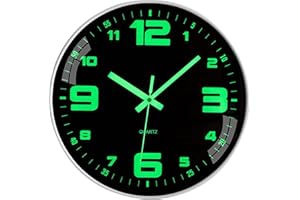 12Inch Luminous Wall Clock, Night Light, Battery-Operated, Silent, Non-Ticking, Glow in The Dark, for Bedroom, Living Room, H