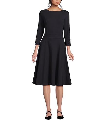 ladies dresses at amazon Lands' End Women's Creaseless Scoop Neck Smocked Midi Dress X-Small Black Women's Clothing store amazon elegant dresses