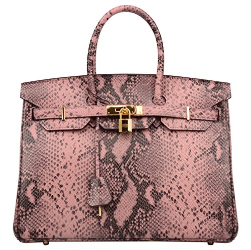 Ainifeel Women's Snakeskin Embossed Patent Leather Padlock Handbags And Purse (Taro Violet-30cm)
