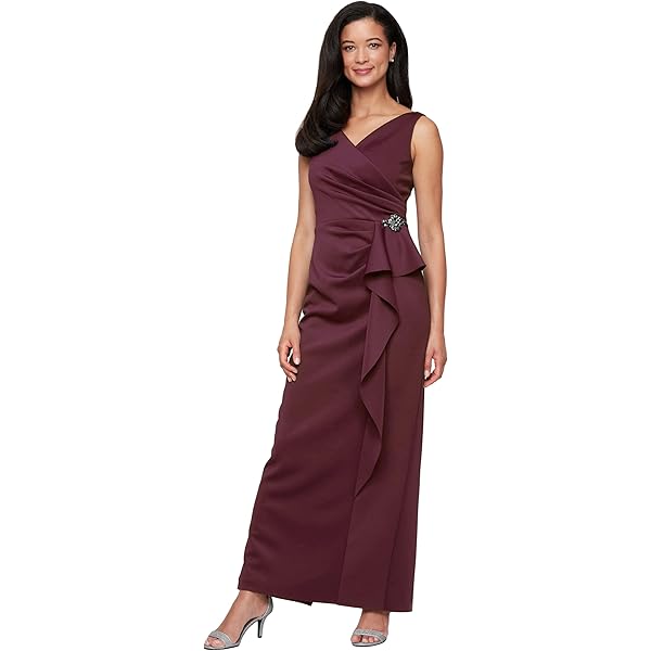 Amazon.com: Alex Evenings Women's Sleeveless Stretch Scuba Crepe Dress with  Tucked Waist and Cascade Detail Skirt, Floor Length Mother of The Bride  Dress : Clothing, Shoes & Jewelry