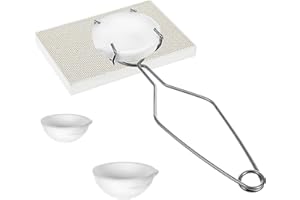 MEKUEEEX ﻿5 Pieces Small Melting Ceramic Crucible Bowl Dish Cup Set Include Honeycomb Soldering Board Quartz Plate Melting Gold Silver Copper with Whip Tongs Handle 2A ﻿