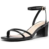 DREAM PAIRS Women's Chunky Strappy Heels Square Open Toe Ankle Buckle Low Heels Sandals for Daily Wedding Party Dress