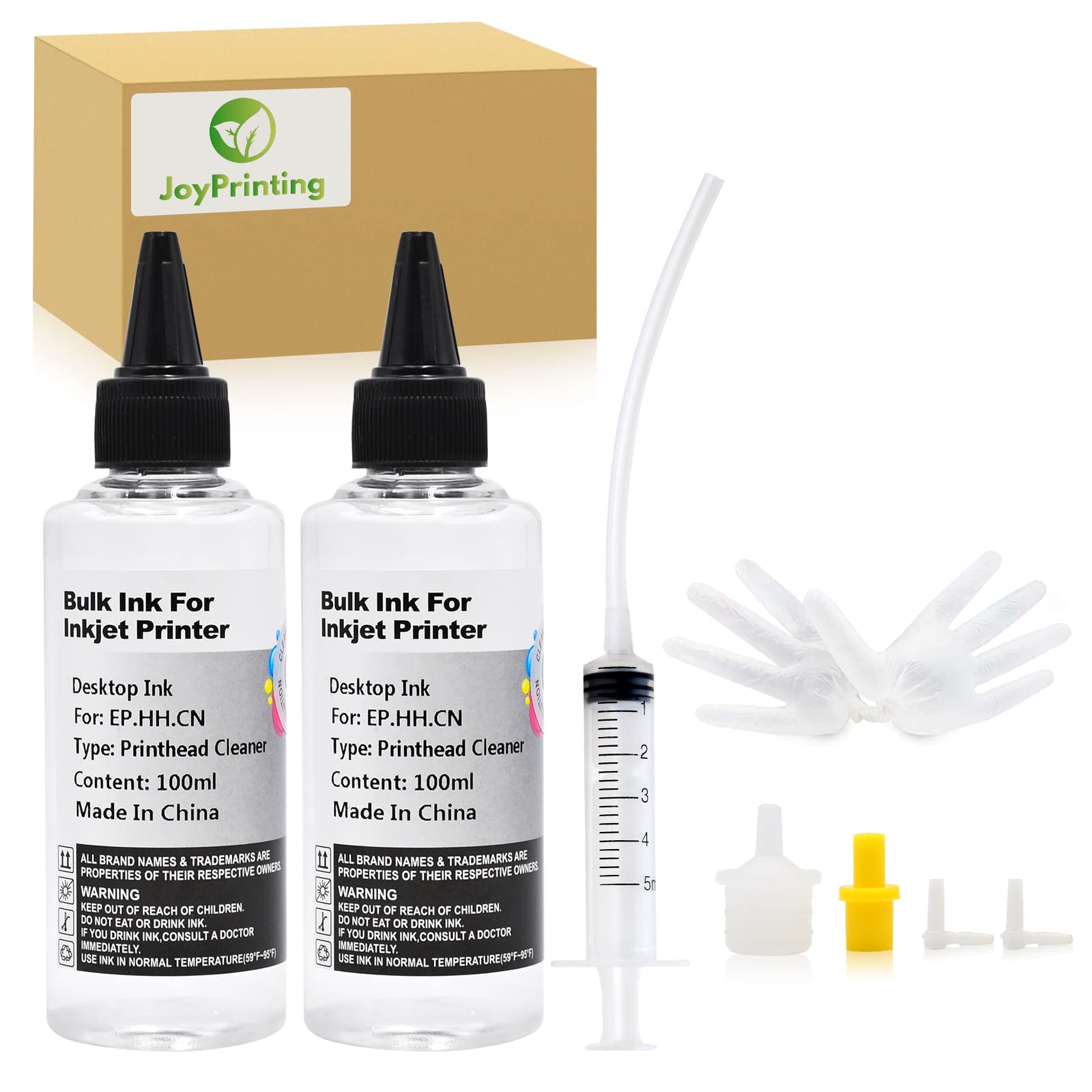 JoyPrinting 2X Printhead Cleaner Kit for Inkjet Printers, Printer Nozzle Cleaning Kit Compatible for Print Heads of PrintersEpson/HP/Canon/Brother/Lexmark/Kodak/Samsung 100ml 10ml Premium Syringe