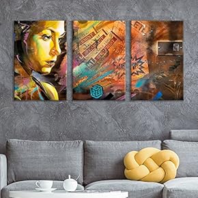 3 Panel Canvas Wall Art - Triptych Street Graffiti Series - Spearmint Woman - Giclee Print Gallery Wrap Modern Home Art Ready to Hang - 16"x24" x 3 Panels