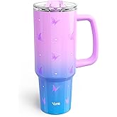 YOME 40 oz Butterfly Tumbler with Handle and Flip Straw for Women | Stainless Steel Insulated Water Bottle | Keeps Drinks Cold | Dishwasher Safe | Cupholder Friendly | Gift Gym Travel Yoga