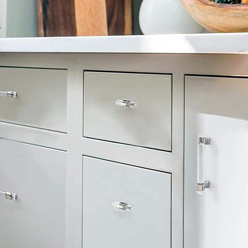 2.5 Inch Lucite Drawer Pulls - Acrylic Silver Clear Knobs For Cabinets & Dressers