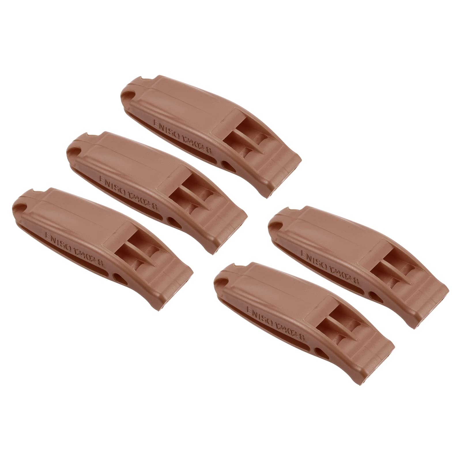 PATIKIL Emergency Whistles, 5 Pack Safety Whistle with Lanyard Super Loud Marine Water Survival Whistle for Kayaking Boating Hiking, Brown