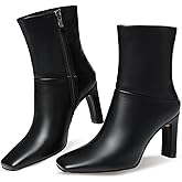 Attiposh Ankle Boots for Women Square Toe Short Boots Side Zipper Low Heel Ankle Booties Fashion Comfort Dressy Lady Shoes