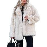 Arssm Women's Faux Fur Coat Long Sleeve Fluffy Jacket Open Front Furry Winter Warm Lapel Shaggy Coat Outwear
