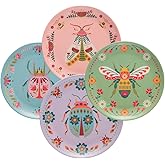 Karma, 7.75 inches Melamine Dessert Plates Set of 4, Reusable Dishwasher Safe Plates for Outdoor and Indoor, Bugs